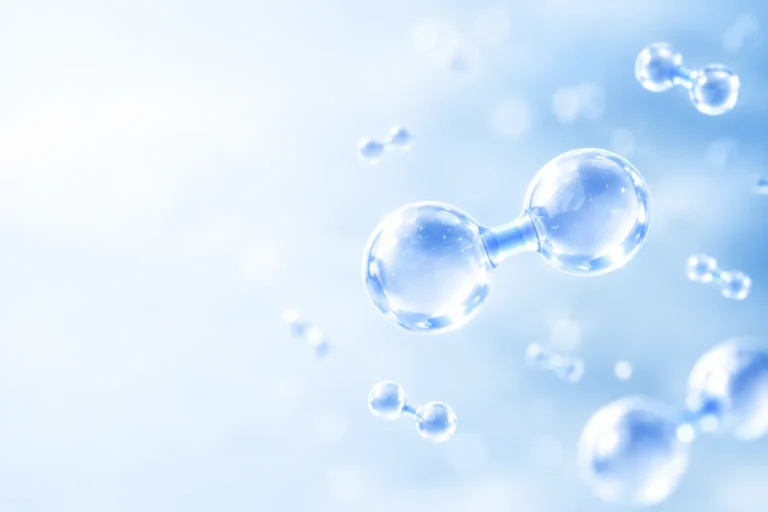 Ilustracja cząsteczki wodoru molekularnego H₂ złożonej z dwóch atomów wodoru