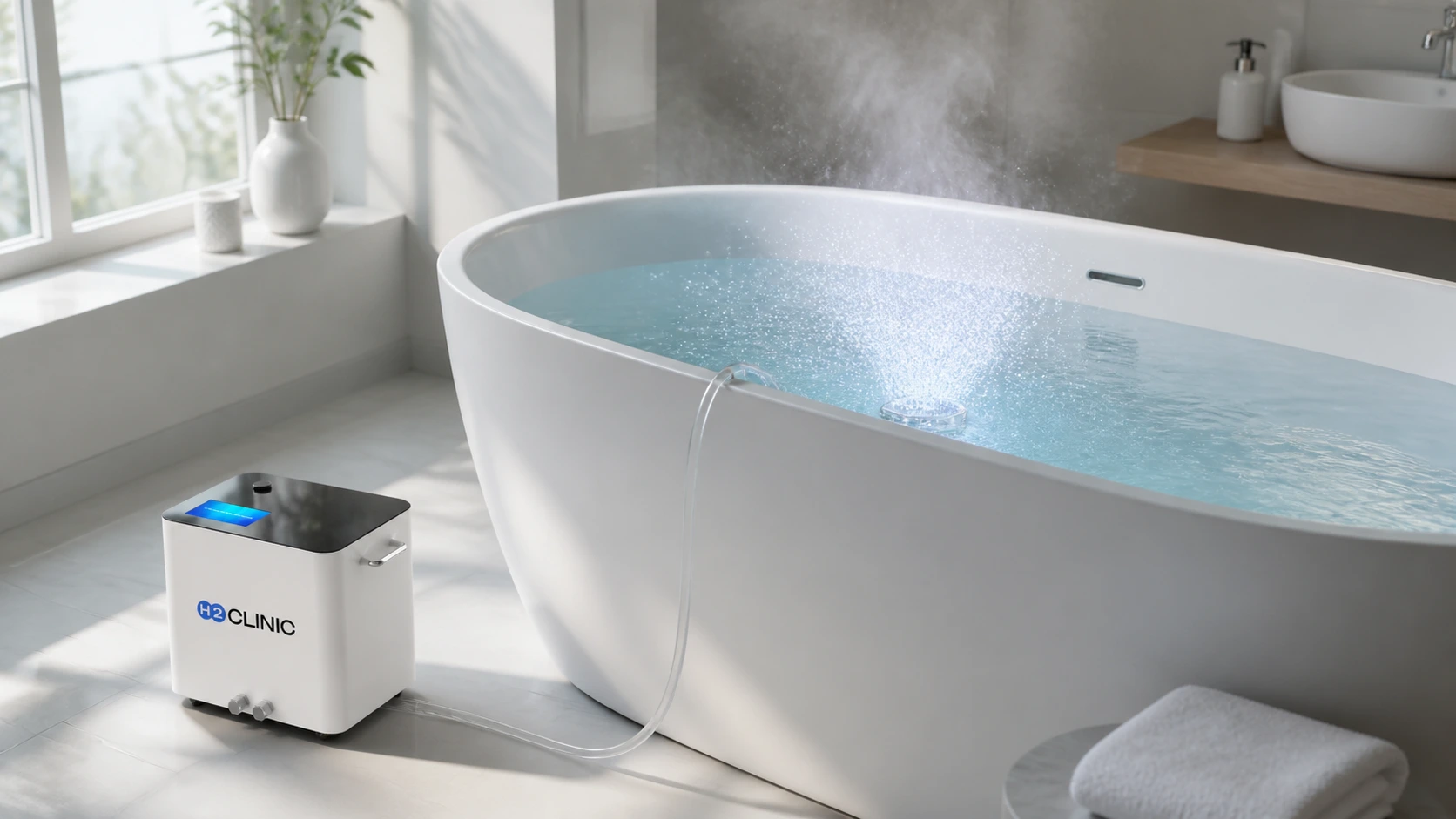 Kąpiel wodorowa – wanna z wodą nasyconą wodorem molekularnym H2 i generator wodoru H2 Clinic Aqua